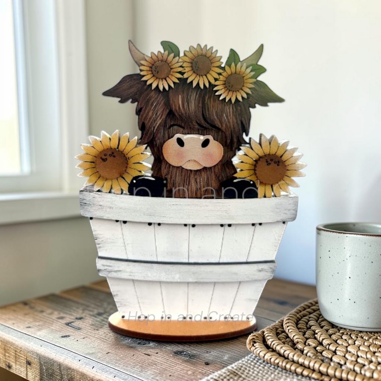 Sunflower Highland Cow Mini Basket Insert| Farmhouse Sunflower Decor | Interchangeable Basket Insert