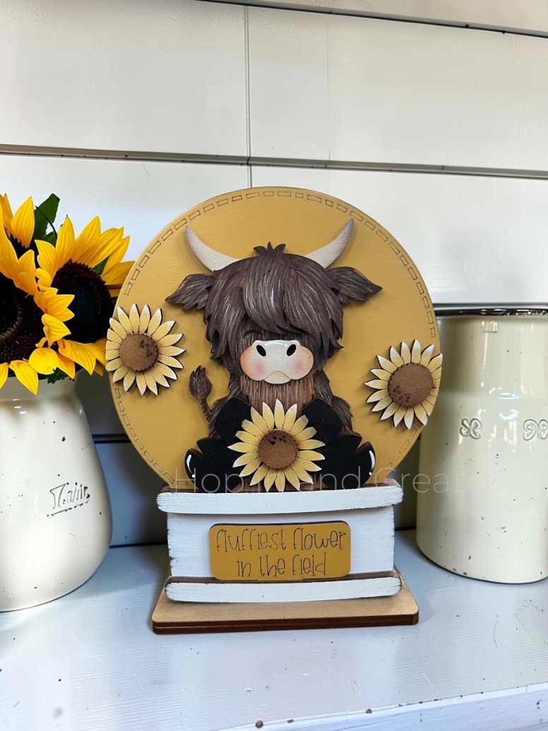 Sunflower Highland Cow Easel Insert