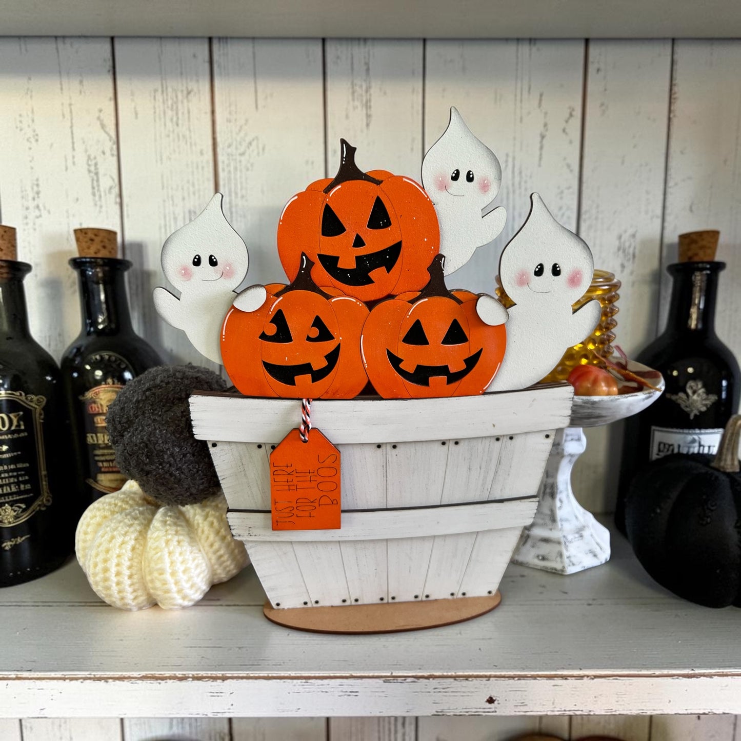 Halloween Ghosts and Pumpkins Basket Insert – Full Size | Interchangeable Halloween Decor