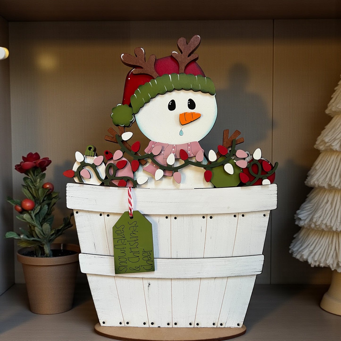 Snowman Reindeer Basket Insert – Full Size | Interchangeable Christmas Decor