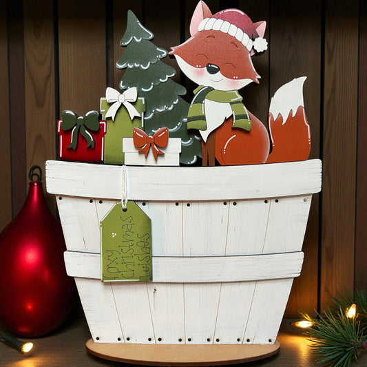 Christmas Fox (Woodland Creatures) Basket Insert – Full Size | Interchangeable Christmas Decor