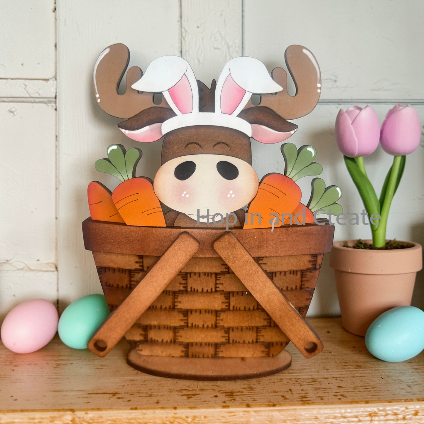 easter moose hand painted mini basket insert