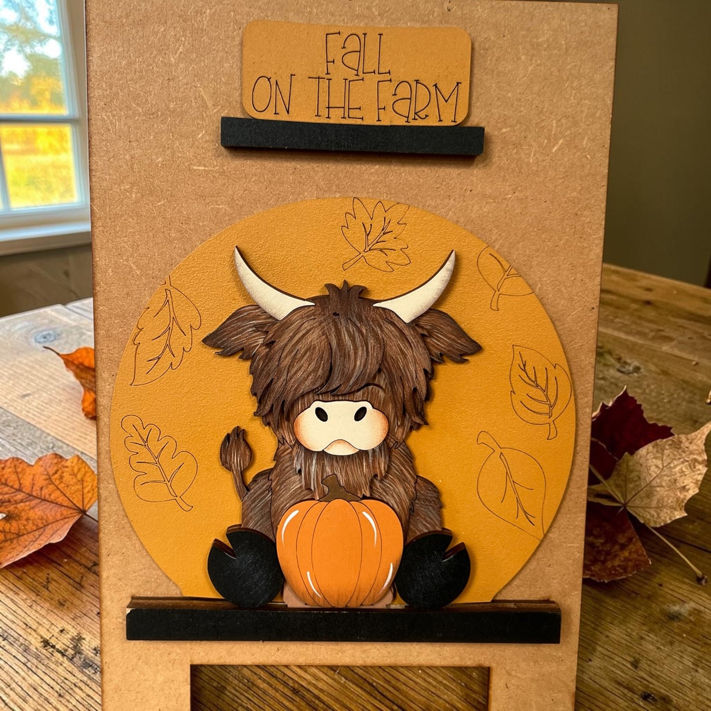 Fall Highland Cow Easel Globe Insert