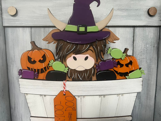 Halloween Highland Cow Basket Insert – Full Size | Interchangeable Halloween Decor