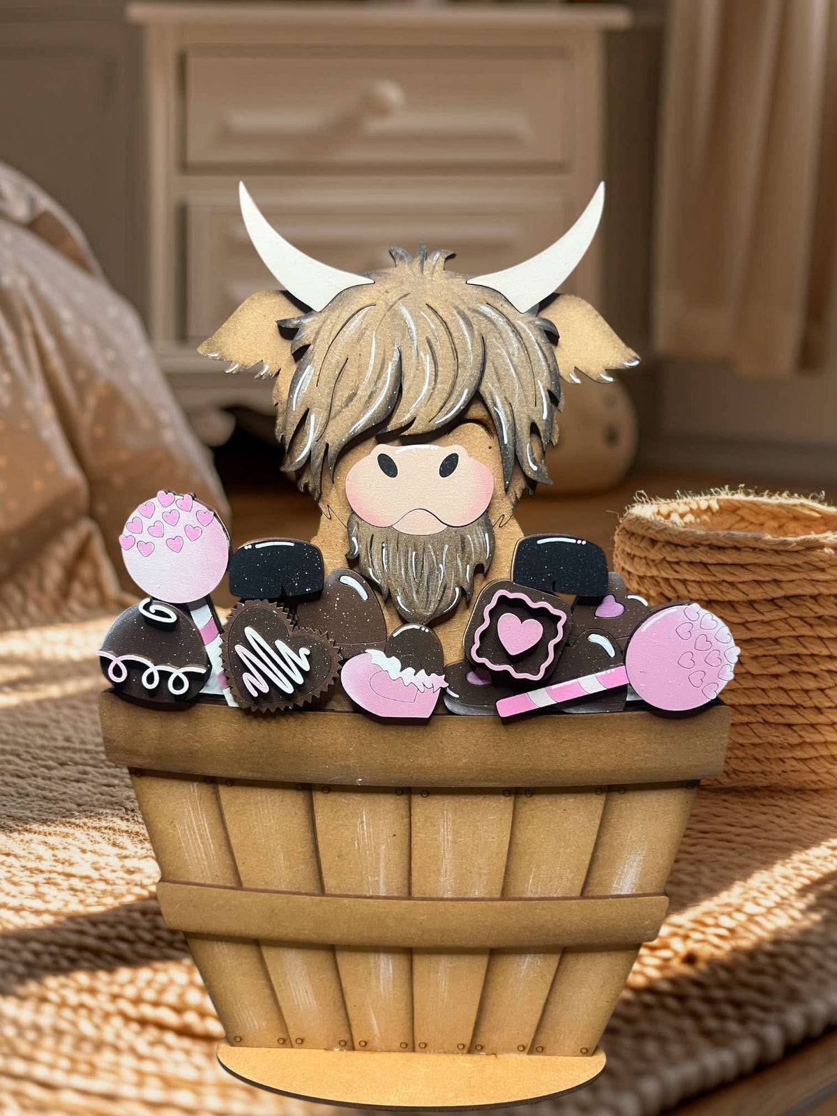 Highland Cow Valentine Candy Basket Insert – Full Size | Interchangeable Valentine Decor