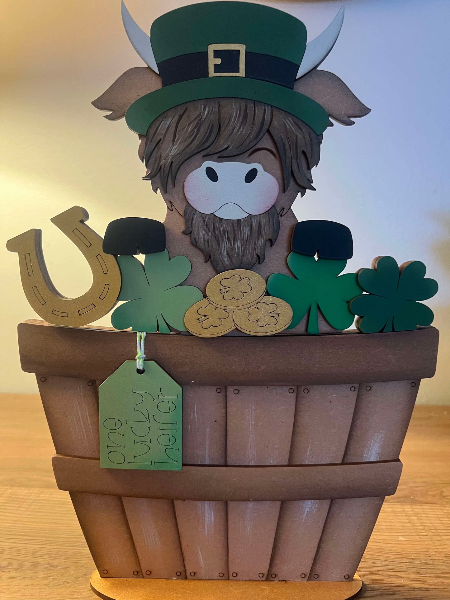 Highland Cow St. Patrick's Basket Insert – Full Size | Interchangeable St. Patrick's Decor