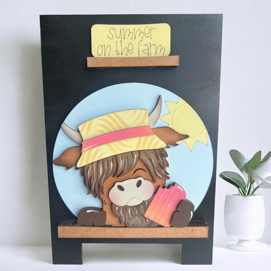 Summer Highland Cow Easel Insert