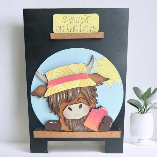 Summer Highland Cow Easel Insert