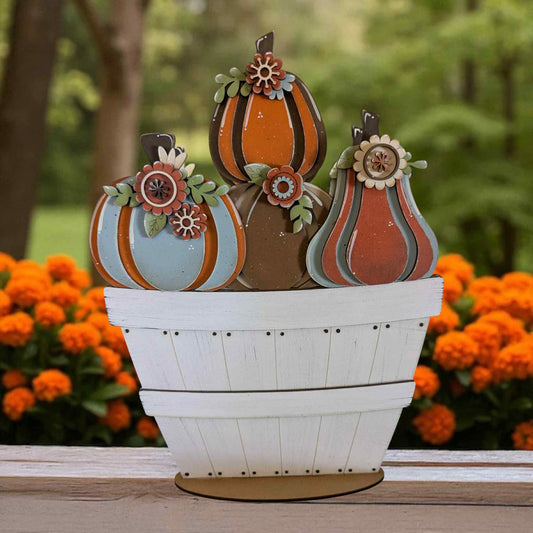 Pumpkins and Flowers Basket Insert – Full Size | Interchangeable Fall Decor