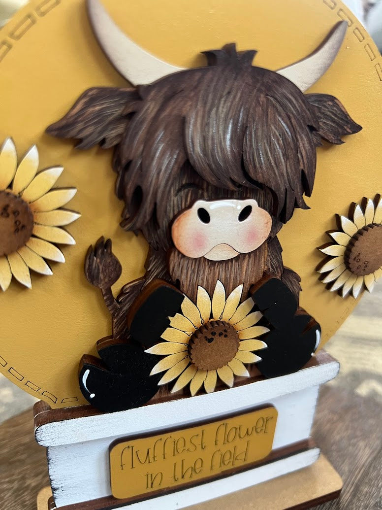Sunflower Highland Cow Easel Insert