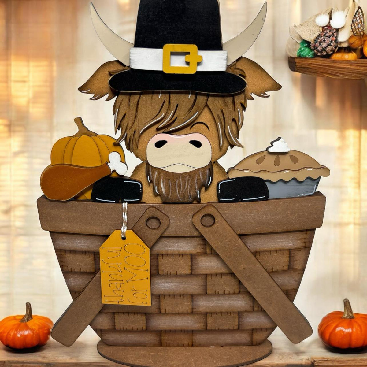 Thanksgiving Highland Cow Basket Insert – Full Size | Interchangeable Thanksgiving Decor