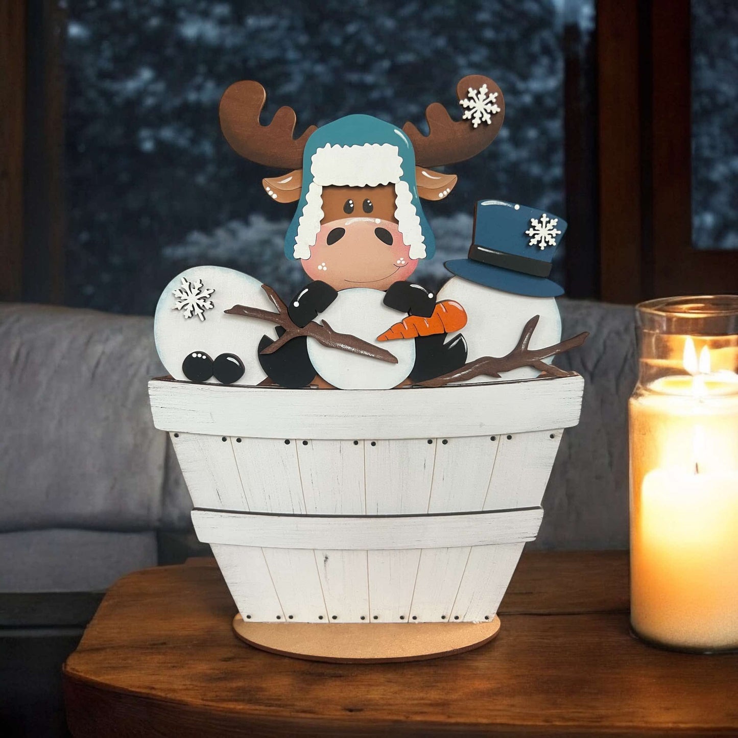 Winter Moose Basket Insert – Full Size | Interchangeable Winter Decor