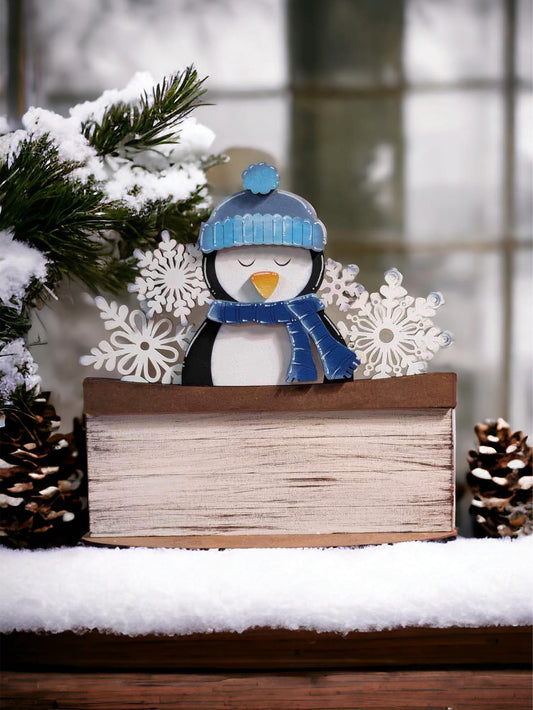 Winter Penguin Basket Insert – Full Size | Interchangeable Winter Decor